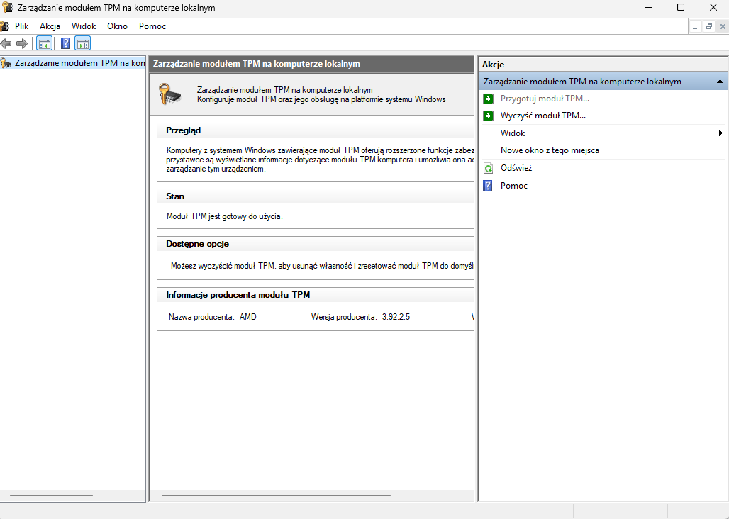 Krok 2 – widok w przypadku wykrycia przez system modułu TPM