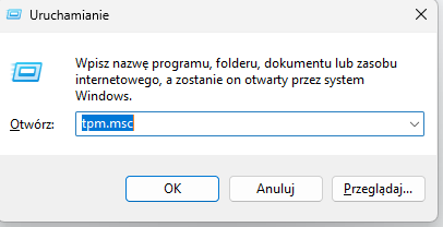 włączenie okna uruchamiania i wpisanie komendy