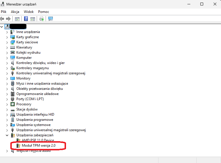 Prawidłowe wykrycie modułu TPM